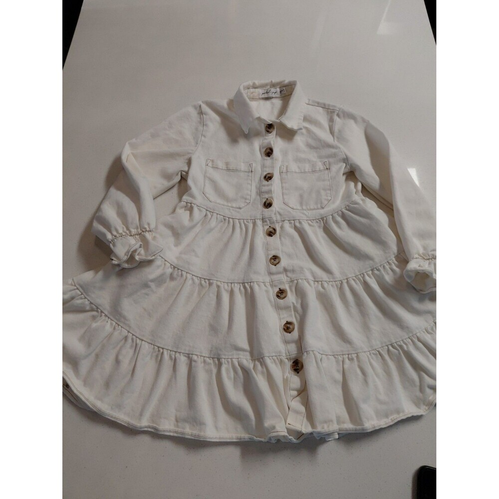 Petal and Pup Zubaira White Denim Tiered Dress Size 6 Babydoll Boho Cottagecore